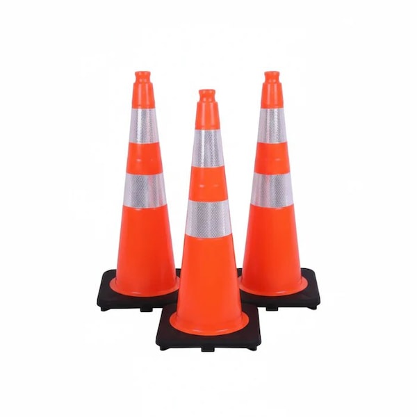 Traffic Kontrol 36in Traffic Safety Cone - 10 Lbs - 6in + 4in Reflective Collars - Orange - 3PK TKTC-36-10-OR-2C-3 - main