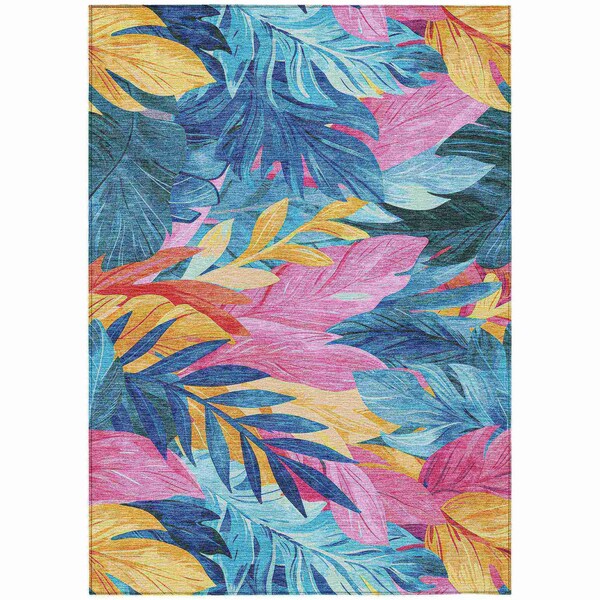 Homeroots 8' X 10' Sky Blue And Pink Floral Washable Indoor Outdoor Area Rug 611129 - main