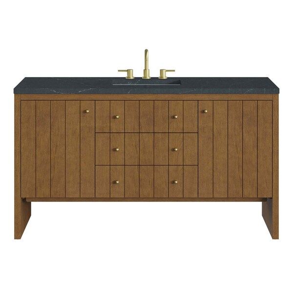 James Martin Vanities Hudson 60" Single Vanity, Honey Oak w/ 3 CM Charcoal Soapstone Silestone Top 435-V60S-HNO-3CSP - main