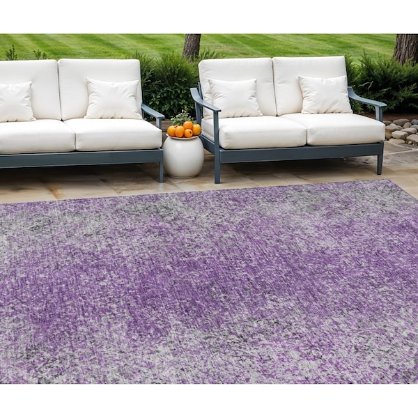 Homeroots 9' X 12' Plum Purple And Silver Oriental Washable Indoor Outdoor Area Rug 588838 - main