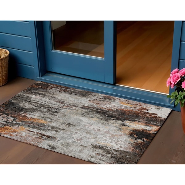 Homeroots 3' X 5' Gray Rust And Ivory Abstract Washable Indoor Outdoor Area Rug 615860 - main
