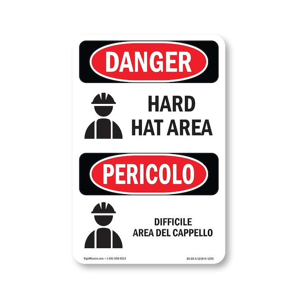 Signmission OSHA Danger Sign, Hard Hat Area Bilingual, 18in X 12in Aluminum, OS-DS-A-1218-VI-1292 OS-DS-A-1218-VI-1292 - main