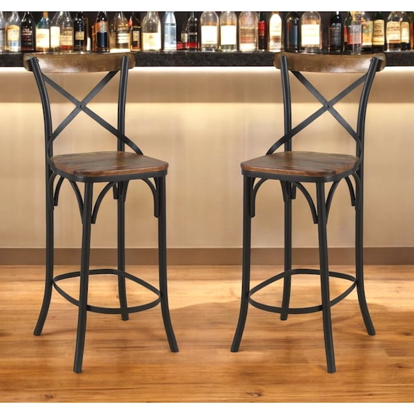 Homeroots 30" Brown and Black Solid Wood and Metal Counter Height Bar Chair 522386 - main