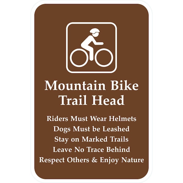 Lyle Mountain Bike Trail Head, Riders Must Wear Helmets, Dogs Mus, 12x18, Diamond Grade, White G-3070-DG_12x18 - main