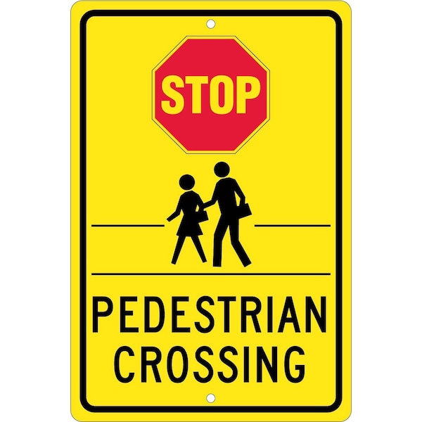 Nmc Stop Pedestrian Crossing Sign, 12" W, 18" H, Aluminum TM171K - main