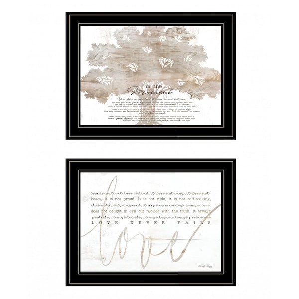 Homeroots Set Of Two Love or In the Moment 1 Black Framed Print Wall Art, 2PK 407929 - main