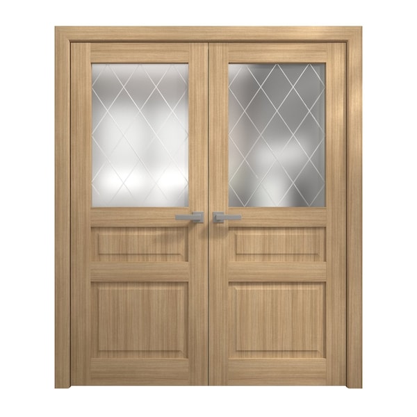 Sartodoors Interior Solid French Double Doors 48 x 96 inches, Ego 5011 Natural Oak, Wood Interior Solid Panel EGO5011DD-SNA-4896 - main