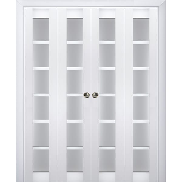 Sartodoors Sliding Closet Double Bi-fold Doors White Solid Core Modern Interior VEREGIO7602DBF-WS-72 x 96 (4* 18x96) - main