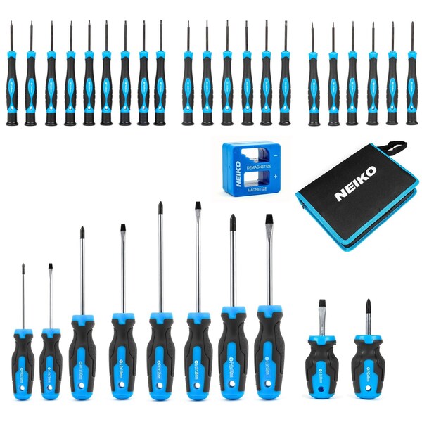Neiko Magnetic Precision Master Screwdriver Set, 32 Piece, Includes Magnetizer and Demagnetizer 01379A - main