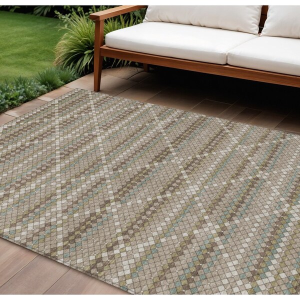 Homeroots 8' X 10' Taupe And Brown Geometric Washable Indoor Outdoor Area Rug 610730 - main