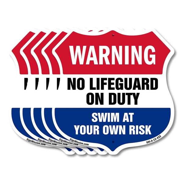 Signmission Pool Warning Shield Sign No Lifeguard On, 12 inch X 12 inch, Aluminum Metal Sign, 5PK SHI-A-5Pack-12-432 - main