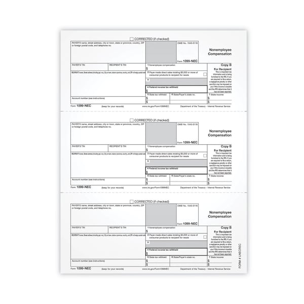 Tops Tax Forms, 1099-NEC, Fiscal Year: 2021, One-Part (No Copies), 8.5 x 3.67, 50PK LNECREC-S - main