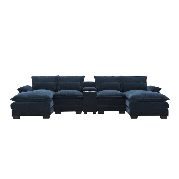 Homeroots 55" Blue Fabric Modular USB Sleeper Sofa 568288 - main