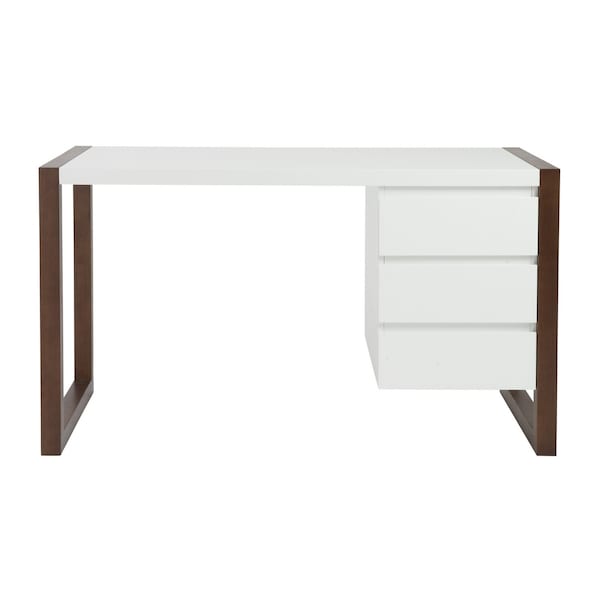 Homeroots 51" White and Brown Writing Desk With Three Drawers 400747 - main