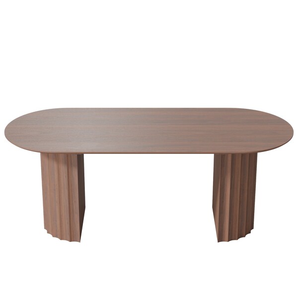 Homeroots 79" Brown Solid Wood Double Pedestal Base Oval Dining Table 720467 - main