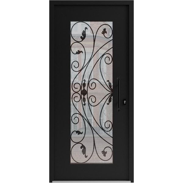 Vdomdoors Aluminum Door Iron 1633 Black Entry Steel Metal Classic Painted 36 x 80 (36 x 80)-Right Inswing IRON1633EXD-BLK-W36xH80-RH-I - main