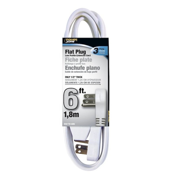 Powerzone SPT-2 Extension Cord, 16 AWG, Indoor, 16/3, 3 Outlets, White, 6 ft OR930606 - main