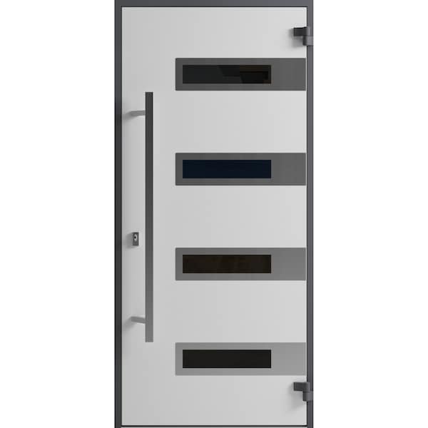 Vdomdoors Front Exterior Prehung Steel Door Ronex0131 Black Enamel Stainless Inserts Entry Metal Modern RONEX0131EXD-BLK-W36 x H80-LH-I - main