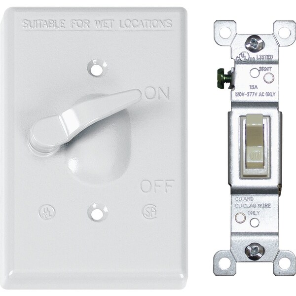 Southwire Single Toggle Vertical Mount White Weatherproof Cover with Single Pole 15A Switch 1GTCSP-15A-W-UPC - main