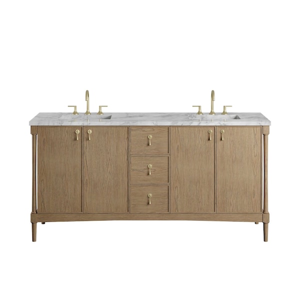 James Martin Vanities Kinnsden 72" Double Vanity, Weathered Oak w/ 3 CM Carrara Marble Top D680-V72-WTO-3CAR - main