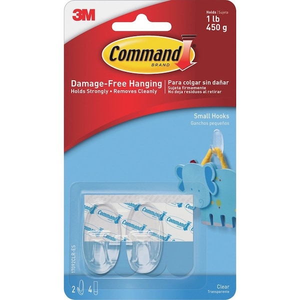 Command Hook, Clear, Plastic, 5/8 in D, PK2 17092CLR-ES - main