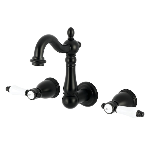 Kingston Brass Double-Handle Wall Mount Bathroom Faucet, Matte Black KS1220BPL - main
