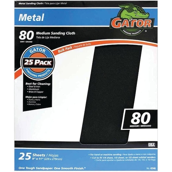 Gator 3291 Sanding Sheet, 11 in L, 9 in W, Medium, 80 Grit, Emery Abrasive, Cloth Backing 4246 - main