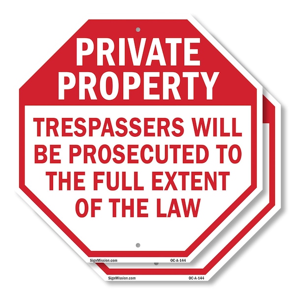 Signmission Private Property Trespassers Will B, 6 inch X 6 inch, Plastic Sign, 2PK OC-P-2PACK-6-144 - main