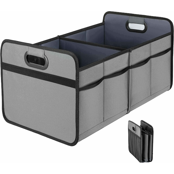 Simple Deluxe Car Trunk Organizer, Collapsible 2 Compartments Trunk Storage, Anti-slip Design, Made of Waterproof AAORGNTRUNK2OXGRY - main