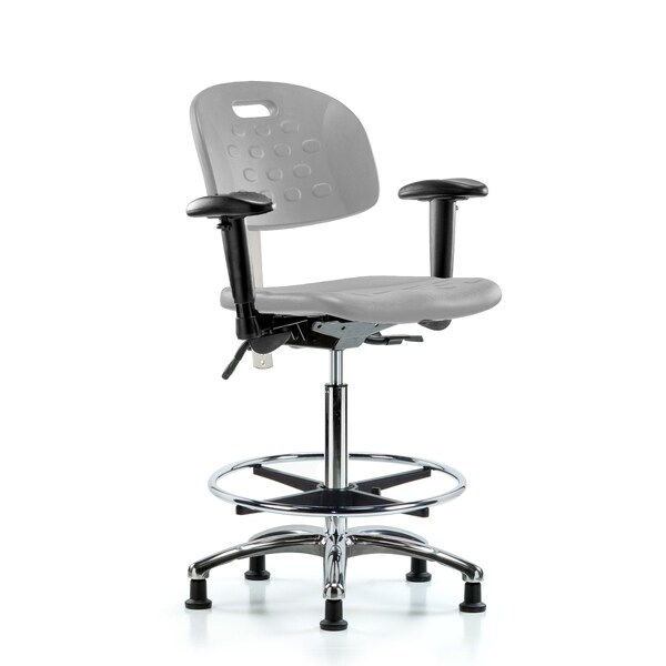 Blue Ridge Ergonomics CL100CleanRoom Chair-High Bench Ht with Seat Tilt, Adj Arms, Chrome FR, & Stat Glides in Gray Poly CLR-HPHBCH-CR-T1-A1-CF-RG-GRY - main