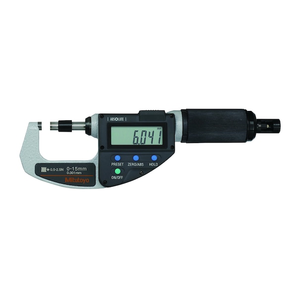 Mitutoyo Absolute Digital Micrometer, Adjustable Force Quickmike, 0-15mm 0.5mm grad, 2.5N 227-201-22 - main