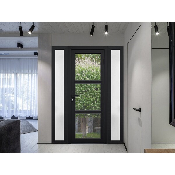 Vdomdoors Front Exterior Prehung FiberGlass Door Clear Glass See-through / Manux 8555 Matte Black Clear Glass MANUX8555EXD-BLK-W16+30+16 x H80-RH - main