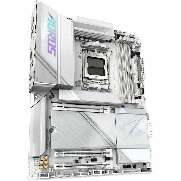 Gigabyte Technology GIGABYTE - X870E AORUS PRO ICE (Socket AM5) AMD X870 ATX DDR5 Wi-Fi 7 Motherboard - White X870E-AORUS-PRO-ICE - main