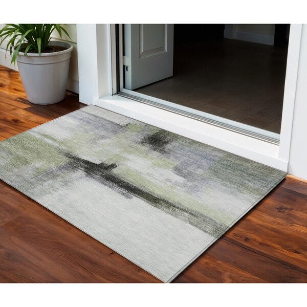 Homeroots 3' X 5' Sage Black And Gray Abstract Washable Indoor Outdoor Area Rug 603653 - main