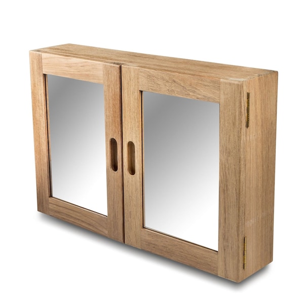 Homeroots Traditional Solid Teak Double Door Mirrored Medicine Cabinet 475845 - main
