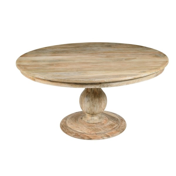 Homeroots 60" Natural Solid Wood Pedestal Base Round Top Dining Table 605986 - main