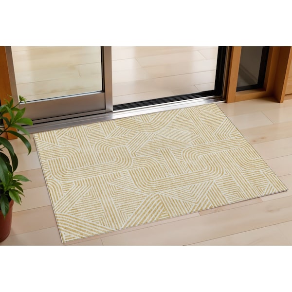 Homeroots 3' X 5' Gold And Beige Abstract Washable Indoor Outdoor Area Rug 594929 - main