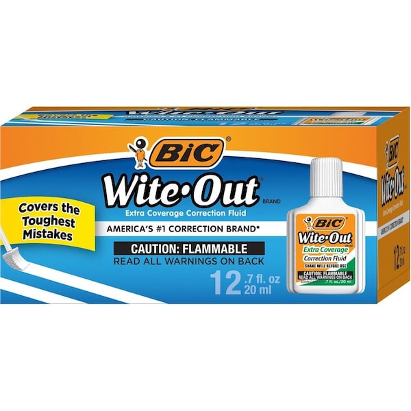 Bic Bic Corporation BICWOFEC12WE Correction Fluid- Extra Coverage Formula- 20ml- White WOFEC12 WHI - main