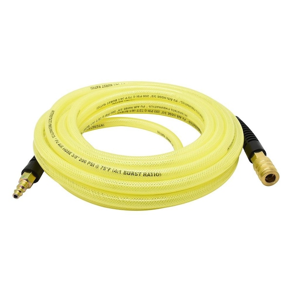 Interstate Pneumatics 1/4 in x 25 ft Rhino PolyFlex Yellow Polyurethane Hose With 1/4 in Brass Coupler and Steel Plug HU54-025H44BS - main