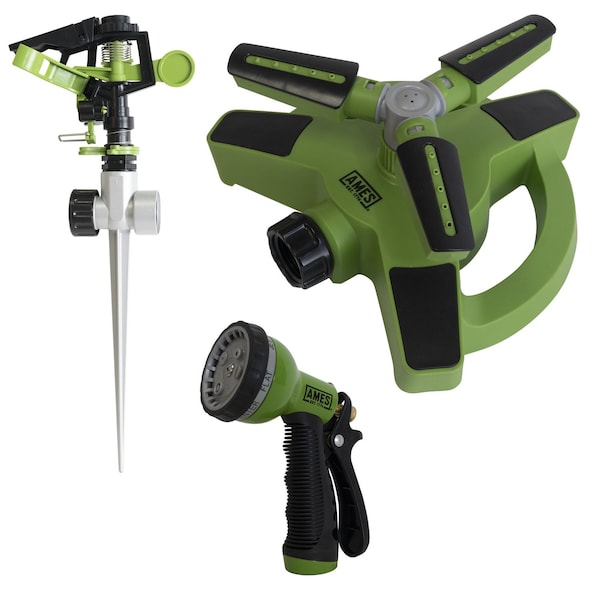 Ames Watering Set, 3-Piece, Pulsating Spike, 3-Arm Rotating, 7-Pattern Sprayer 20217000 - main