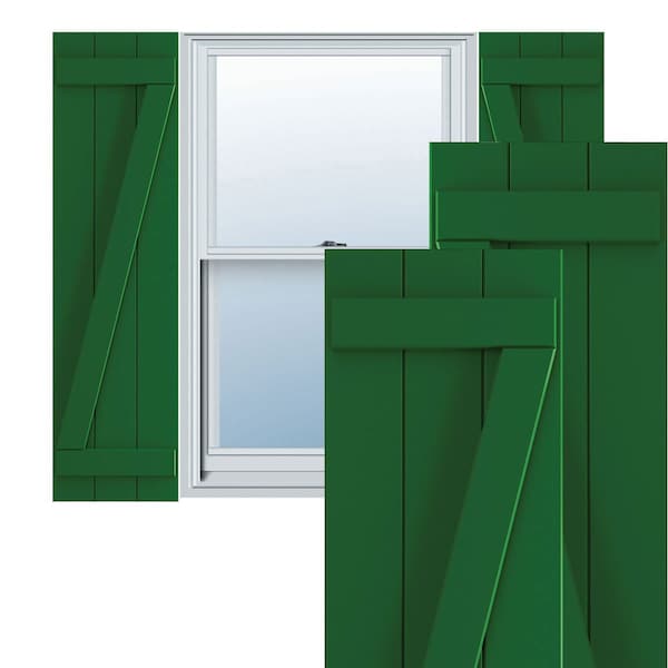 Ekena Millwork True Fit PVC Three Board Joined Board-n-Batten Shutters w/Z-Bar, Viridian Green , 16 1/8W x 80H, PR TFP102BBF16X080HG - main