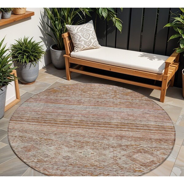 Homeroots 8' Copper Tan And Beige Round Floral Washable Indoor Outdoor Area Rug 606190 - main