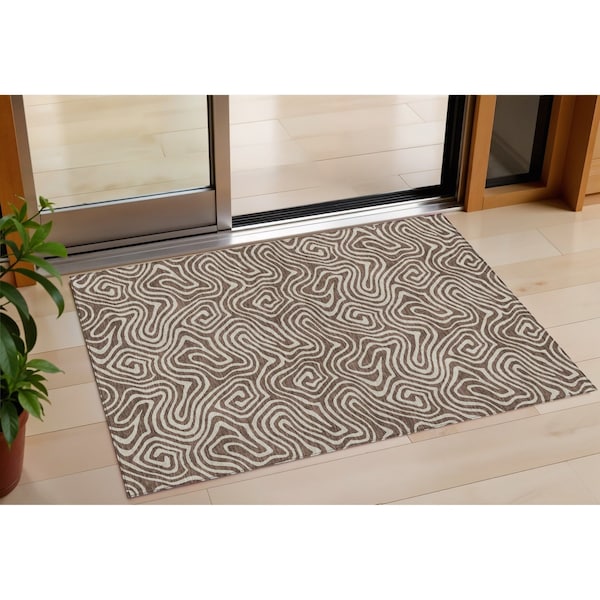 Homeroots 3' X 5' Brown And Beige Abstract Washable Indoor Outdoor Area Rug 599700 - main
