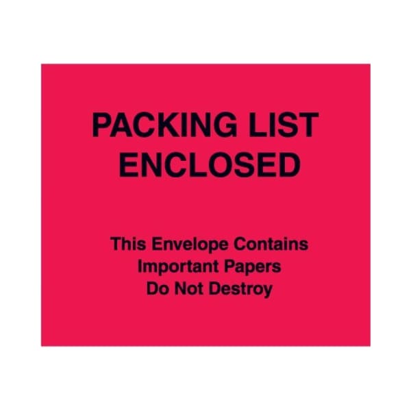 Box Packaging Full Face Envelopes, "Packing List Enclosed" Print, 6"L x 7"W, Red, 1000/Pack PL483 - main