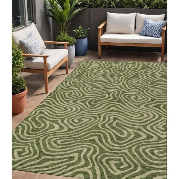 Homeroots 5' X 8' Olive Green And Light Green Abstract Washable Indoor Outdoor Area Rug 598987 - main