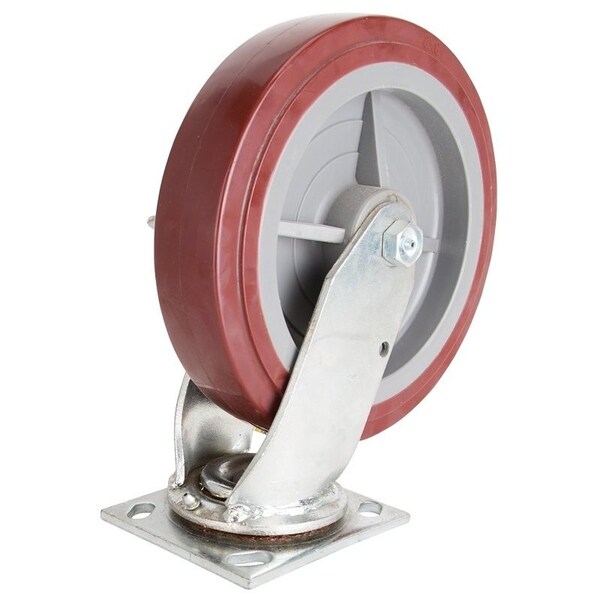 Prosource Swivel Caster, 8 in Dia Wheel, 2 in W Wheel, PU Wheel, Gray, 750 lb, Steel Housing Material JC-P08 - main