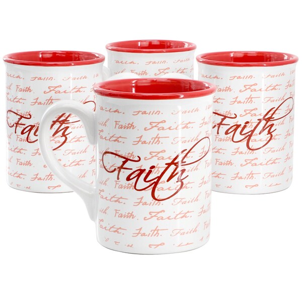 Gibson Home Inspirational Words Faith 4 Piece 16 Ounce Stoneware Mug Set in Red 142555.01 - main
