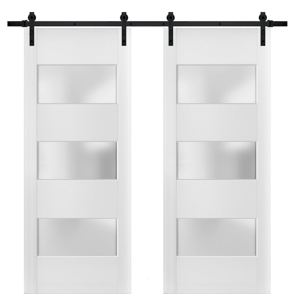 Sartodoors Sturdy Double Barn Door with 2 lites, Lucia 4070 White Silk with Frosted Glass, 13FT Rail Hangers H LUCIA4070DB-B-WS-36 x 80 - main
