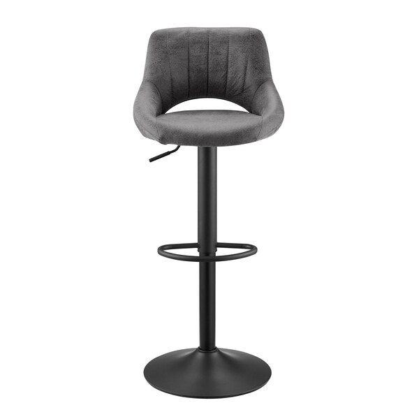 Homeroots Set of Two 32" Gray And Black Faux Leather And Steel Swivel Low Back Adjustable Height Bar Chairs 524975 - main