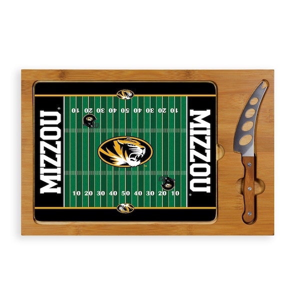 Picnic Time Family Of Brands NCAA Mizzou Tigers Football Field Icon Glass Top Cutting Board & Knife Set 910-00-505-394-0 - main